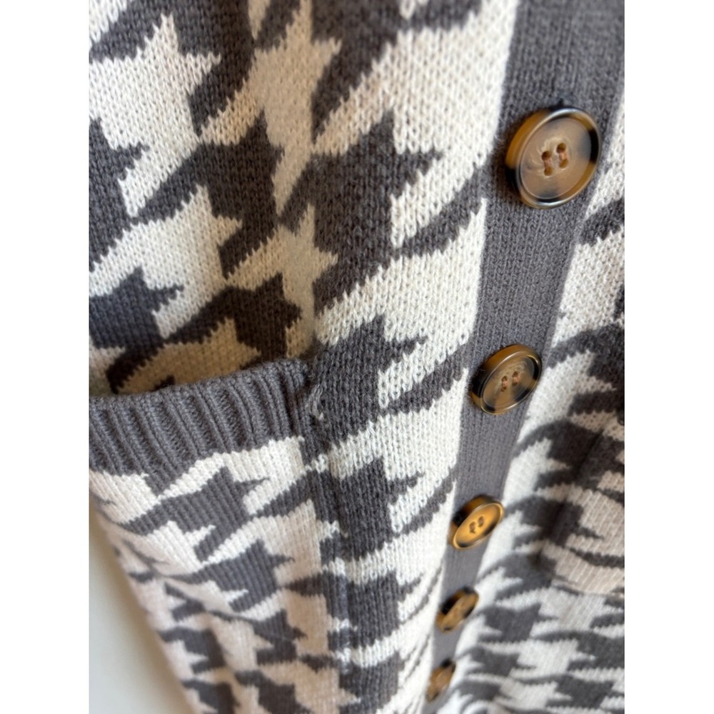 NEW Olive & Oak Gray and Cream Houndstooth Mid-Length Cardigan Large Petite - Picture 4 of 6